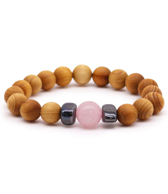 Cedarwood Heart Chakra Bangle with Rose Quartz