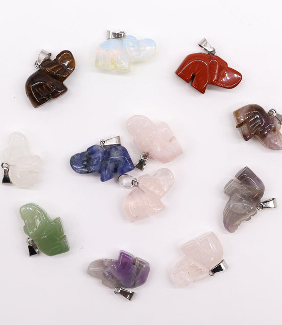 Gemstone Lucky Elephant Pendants – 12 Assorted 25x15mm