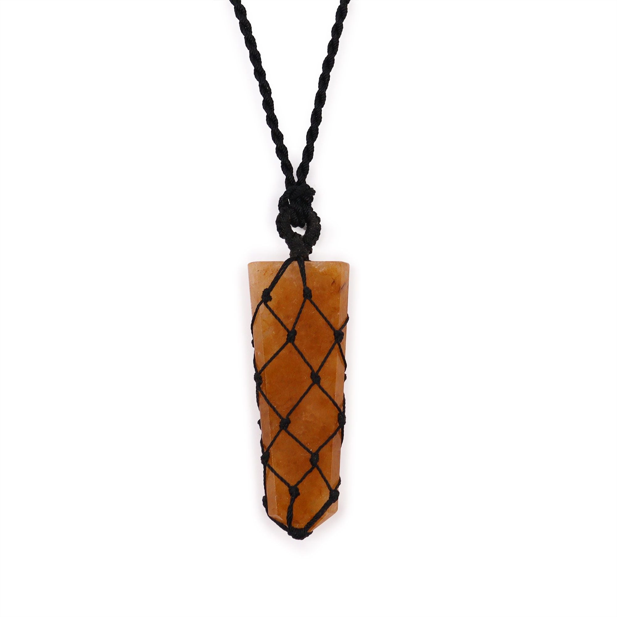 Laced Gemstone Flat Point Pendant Necklace – Golden Quartz