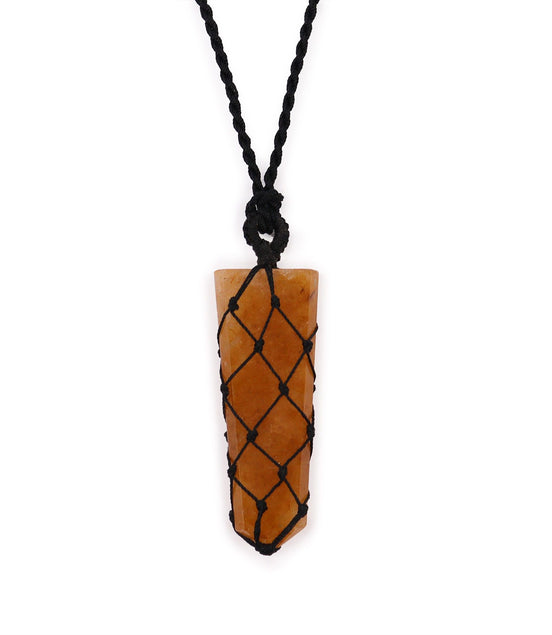 Laced Gemstone Flat Point Pendant Necklace – Golden Quartz