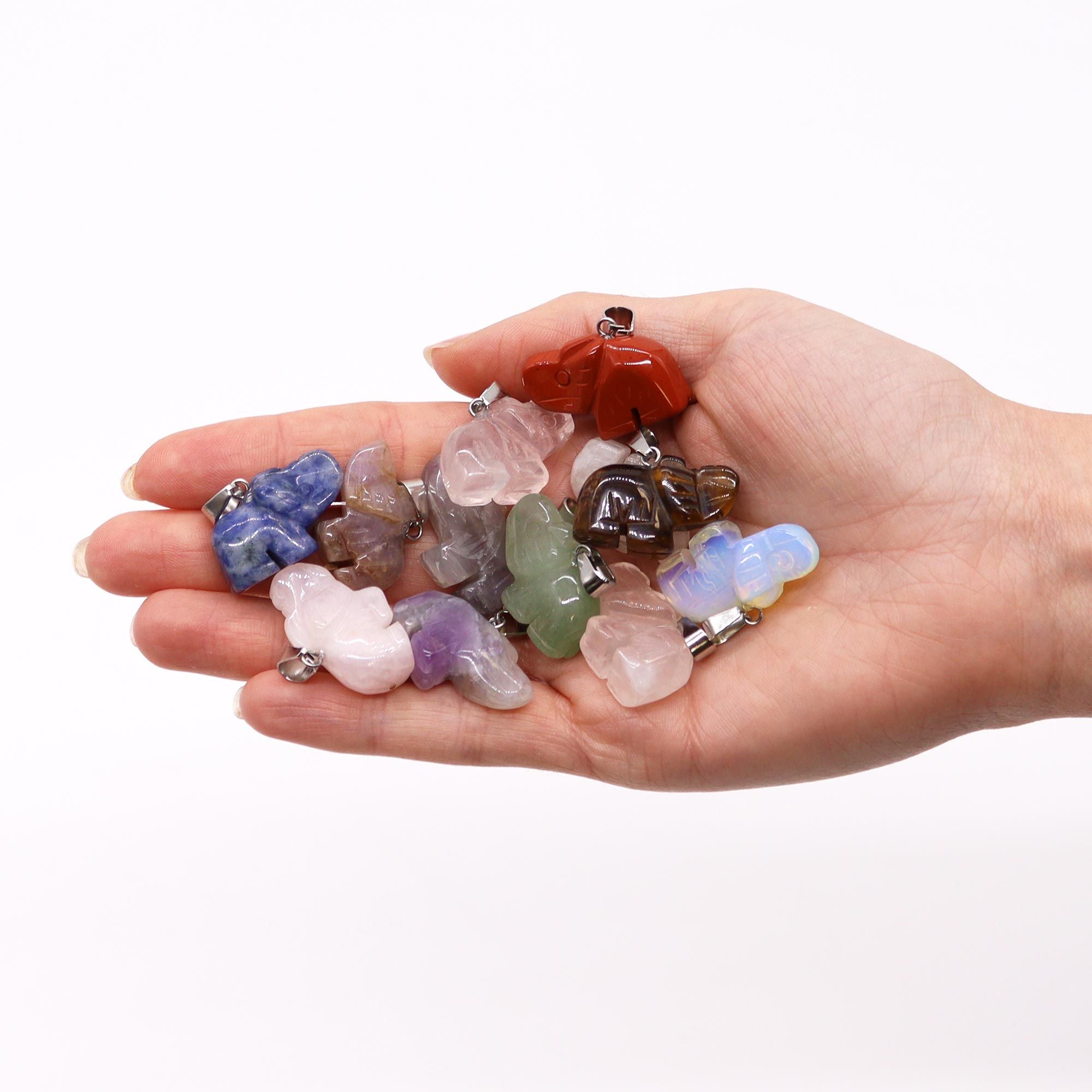 Gemstone Lucky Elephant Pendants – 12 Assorted 25x15mm
