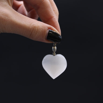 Selenite Heart Pendant – Sterling Silver Necklace Handmade