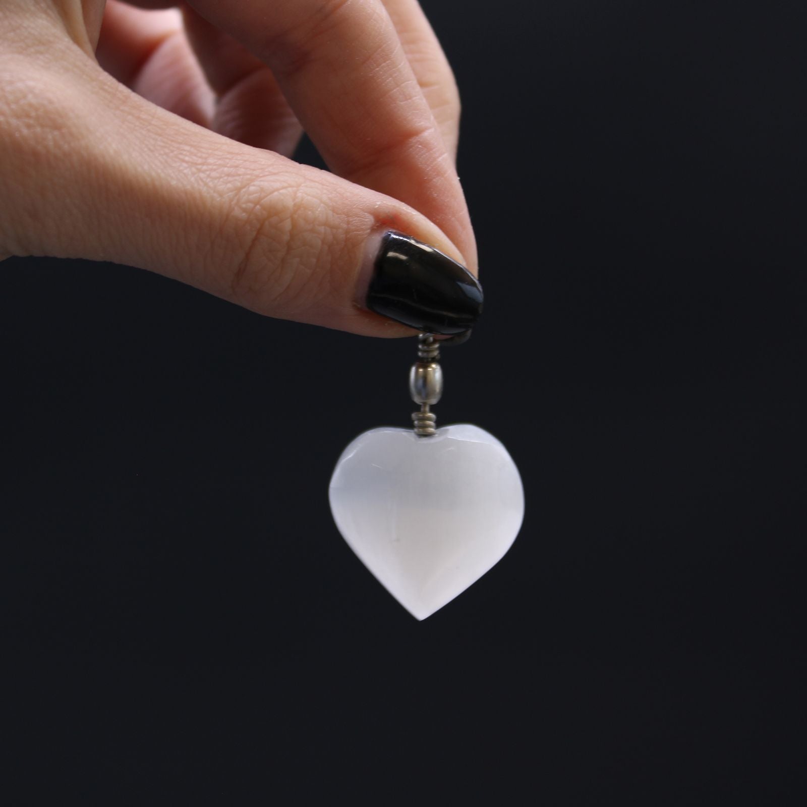 Selenite Heart Pendant – Sterling Silver Necklace Handmade