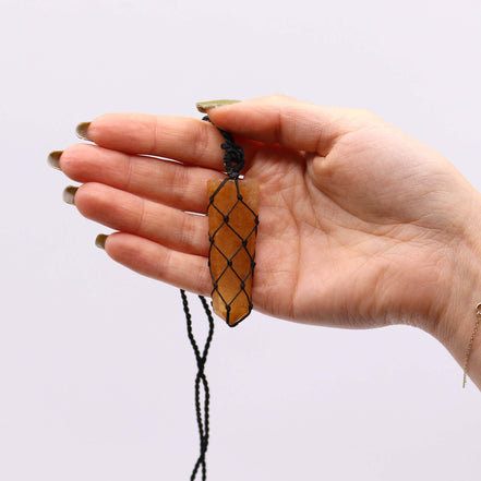 Laced Gemstone Flat Point Pendant Necklace – Golden Quartz