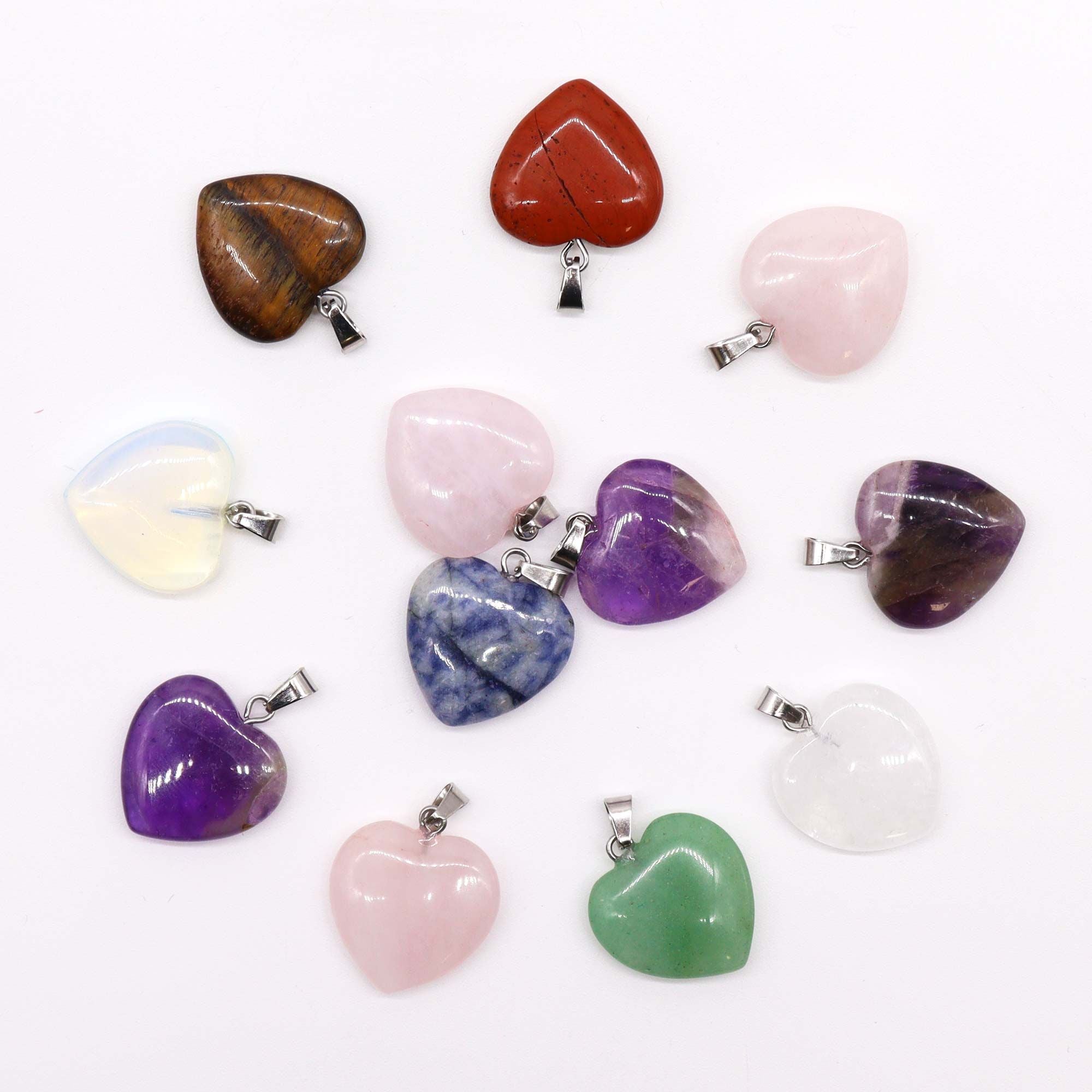 Gemstone Heart Pendants – 12 Assorted 20x6mm