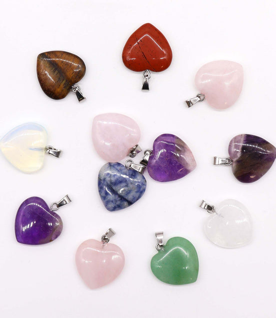 Gemstone Heart Pendants – 12 Assorted 20x6mm