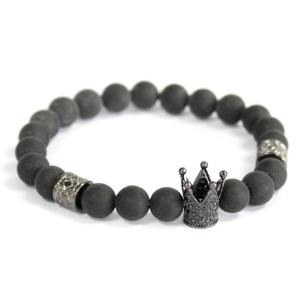 Crystal Crown Black Agate Gemstone Bracelet – Boho Jewelry
