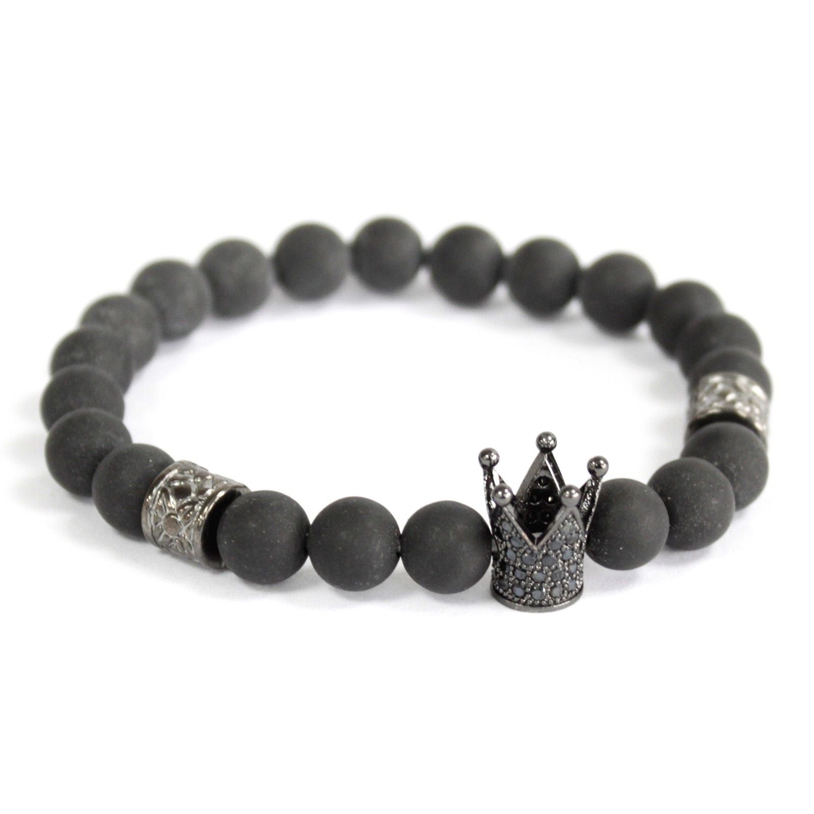 Crystal Crown Black Agate Gemstone Bracelet – Boho Jewelry