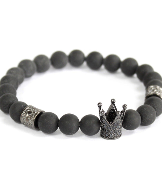 Crystal Crown Black Agate Gemstone Bracelet – Boho Jewelry