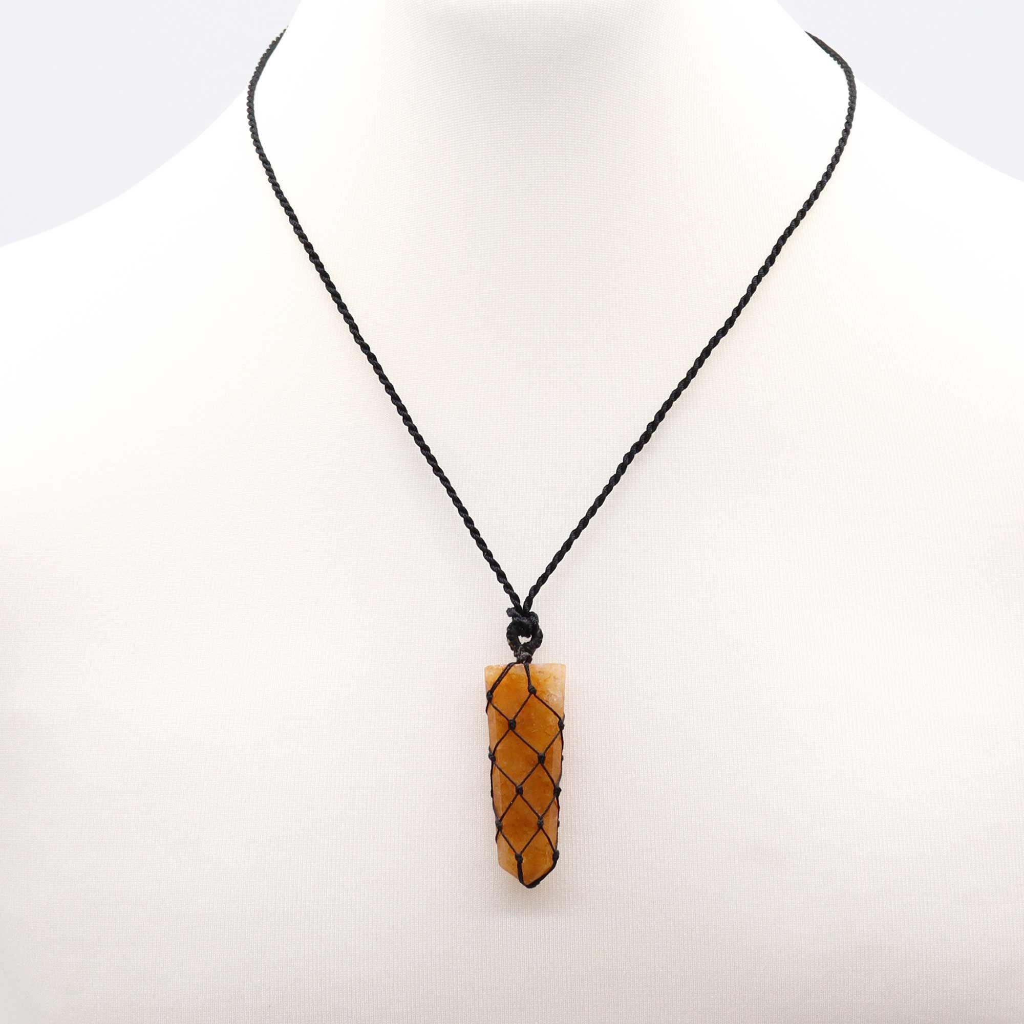 Laced Gemstone Flat Point Pendant Necklace – Golden Quartz