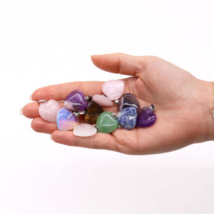 Gemstone Heart Pendants – 12 Assorted 20x6mm