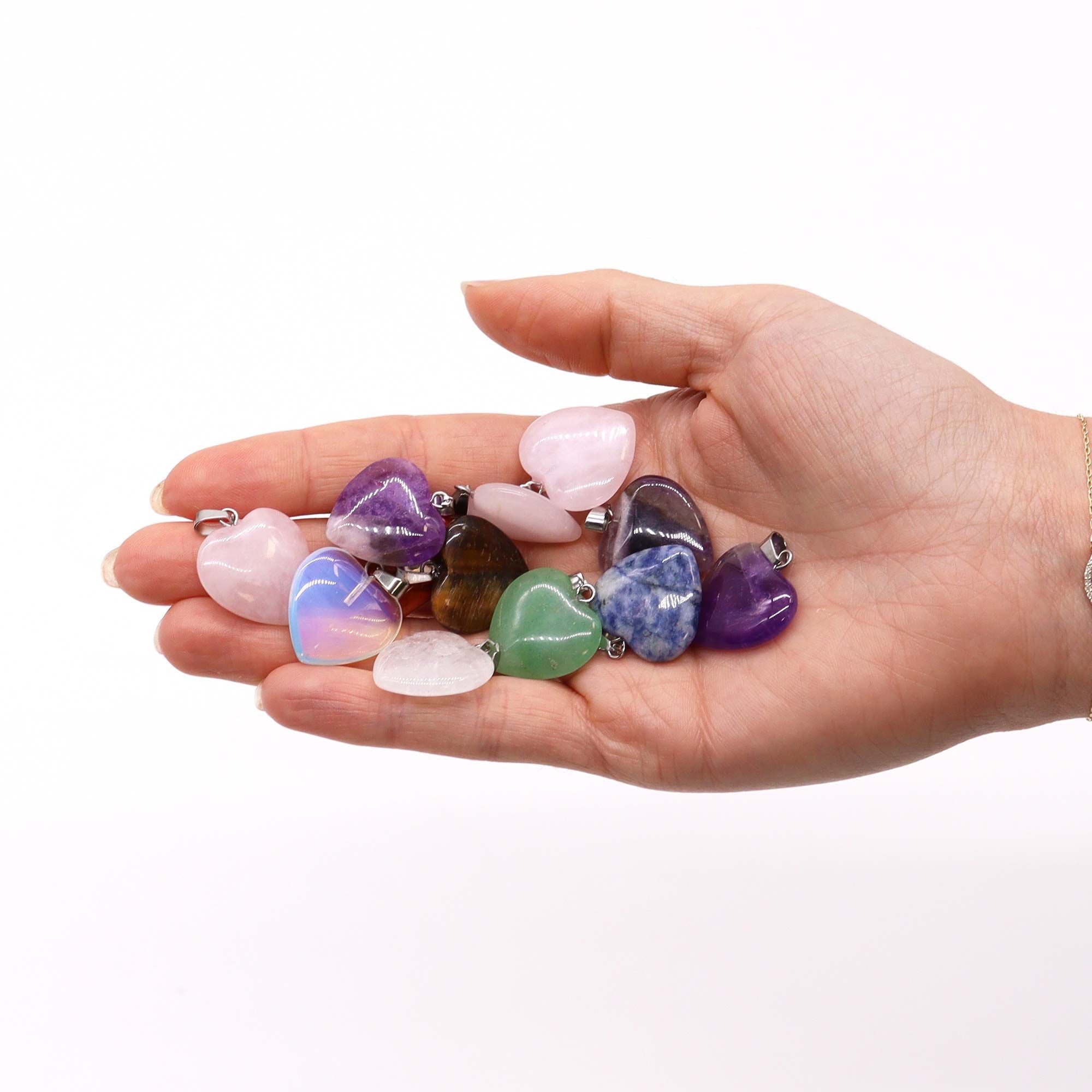 Gemstone Heart Pendants – 12 Assorted 20x6mm