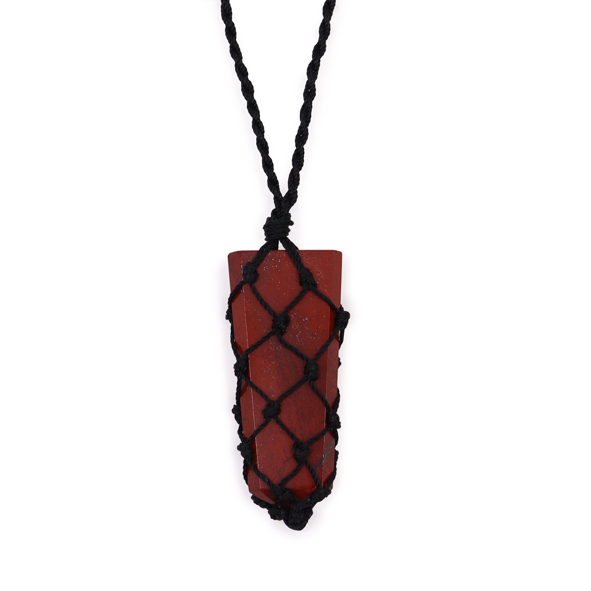 Laced Gemstone Flat Point Pendant Necklace – Red Jasper