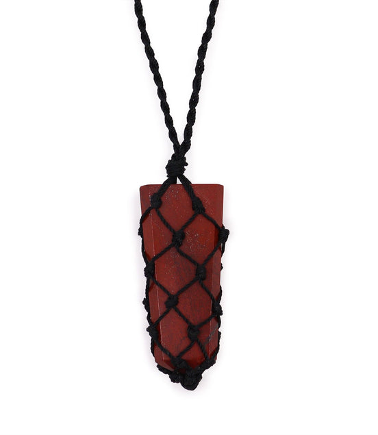 Laced Gemstone Flat Point Pendant Necklace – Red Jasper