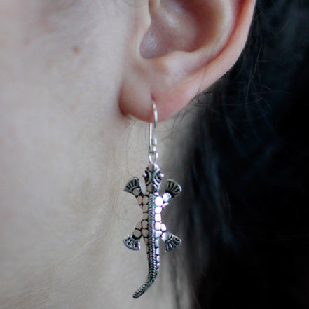 Silver Earrings for Women – Lizard Design