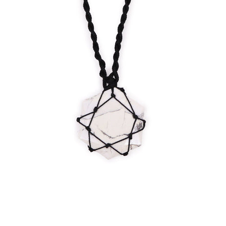 Laced Gemstone Hexagon Pendant Necklace – White Howlite