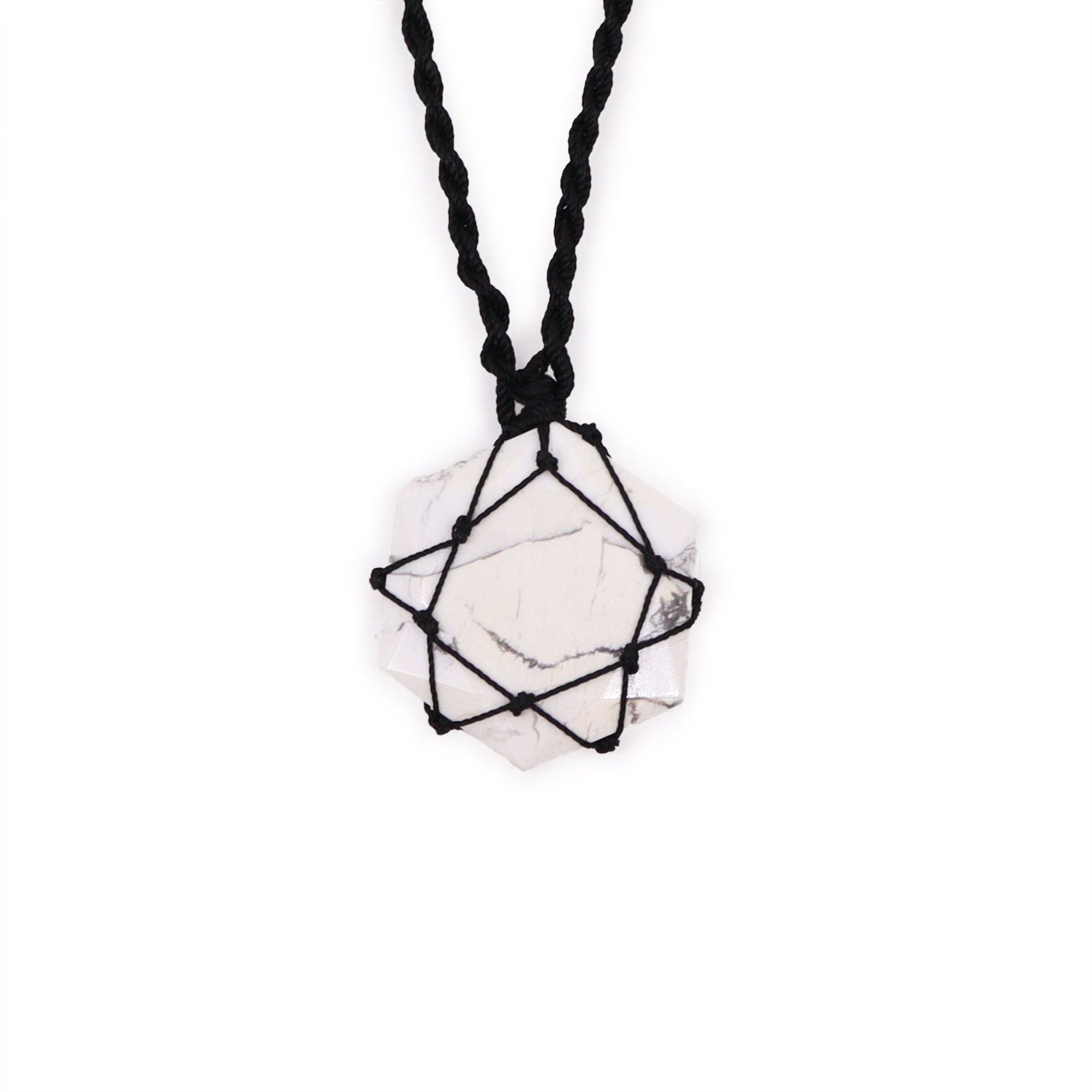 Laced Gemstone Hexagon Pendant Necklace – White Howlite