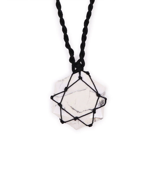 Laced Gemstone Hexagon Pendant Necklace – White Howlite