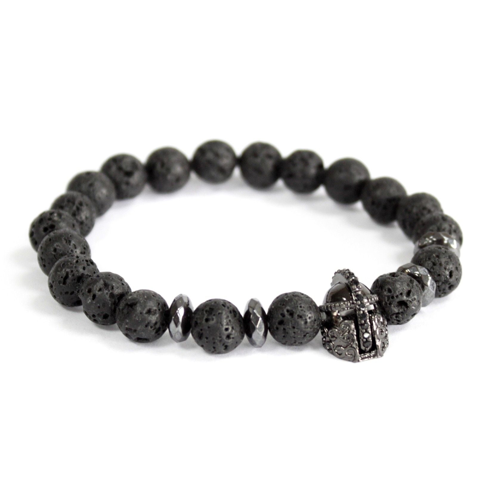 Knight’s Helmet Lava Stone Gemstone Bracelet – Boho Jewelry