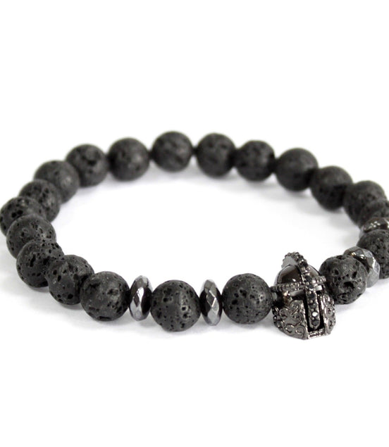 Knight’s Helmet Lava Stone Gemstone Bracelet – Boho Jewelry