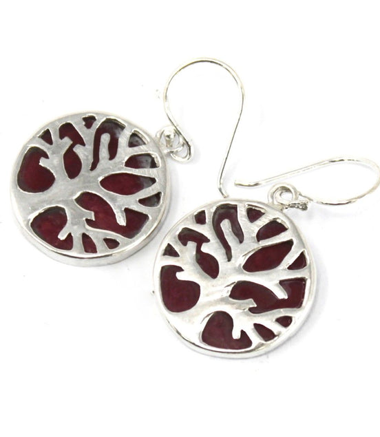 Tree of Life Silver Earrings 15mm – Coral Effect