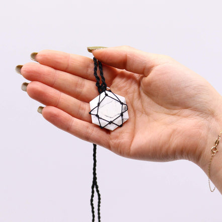 Laced Gemstone Hexagon Pendant Necklace – White Howlite