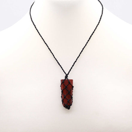 Laced Gemstone Flat Point Pendant Necklace – Red Jasper