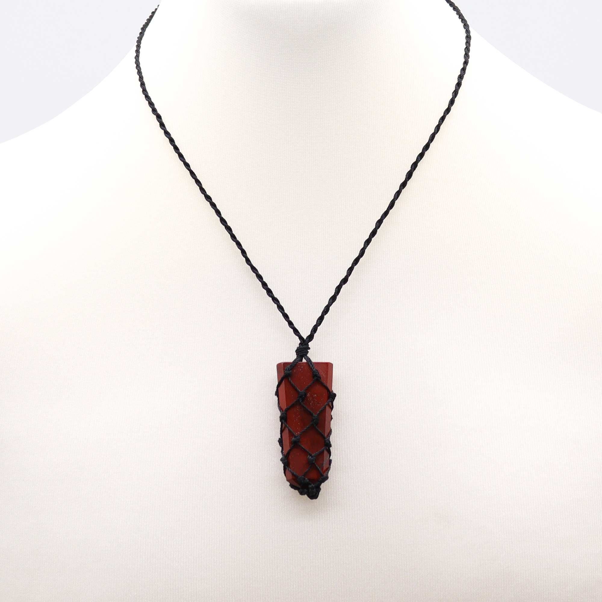 Laced Gemstone Flat Point Pendant Necklace – Red Jasper