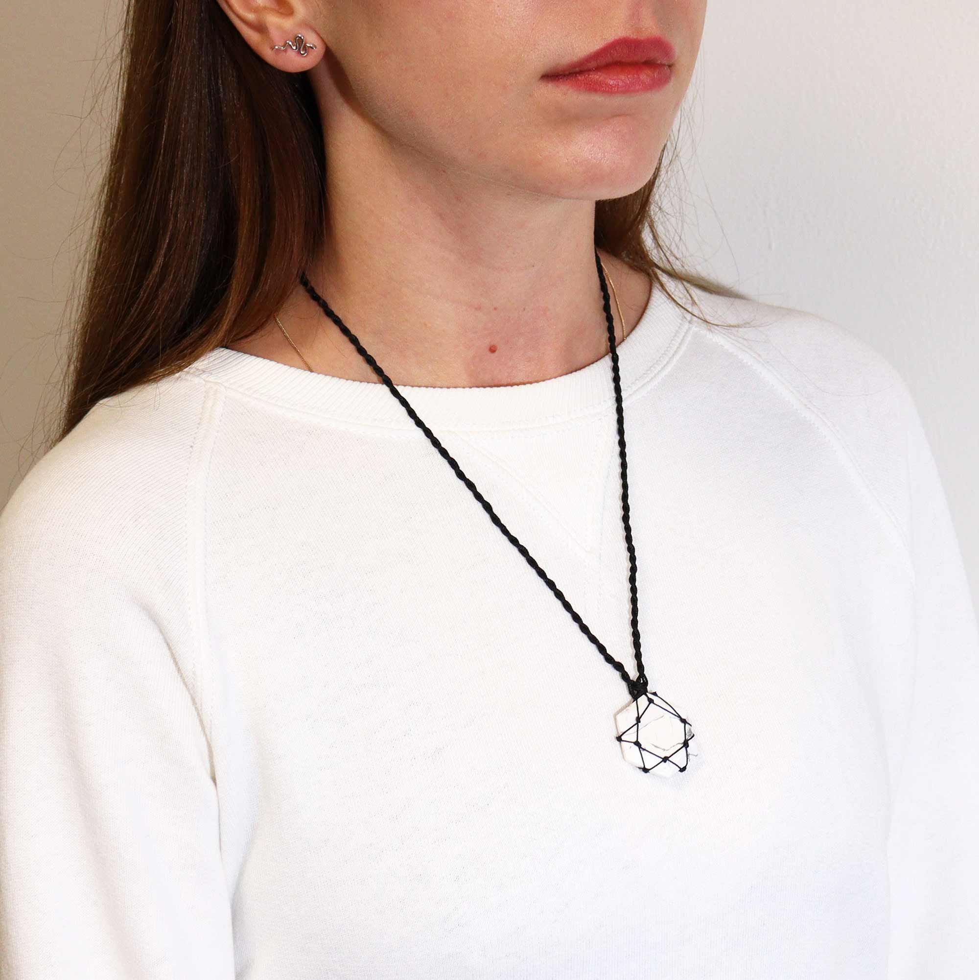 Laced Gemstone Hexagon Pendant Necklace – White Howlite