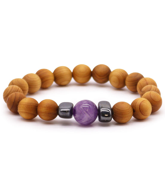 Cedarwood Third Eye Chakra Bangle with Amethyst