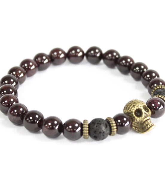 Bronze Skull Blood Stone Gemstone Bracelet – Boho Jewelry