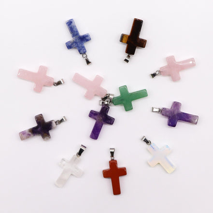 Gemstone Cross Pendants – 12 Assorted 25x18mm