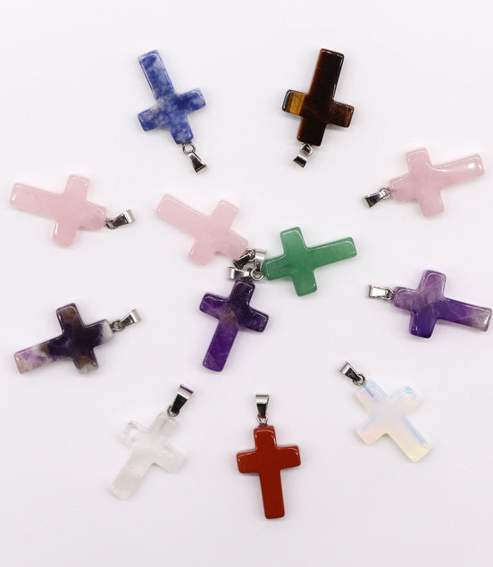 Gemstone Cross Pendants – 12 Assorted 25x18mm