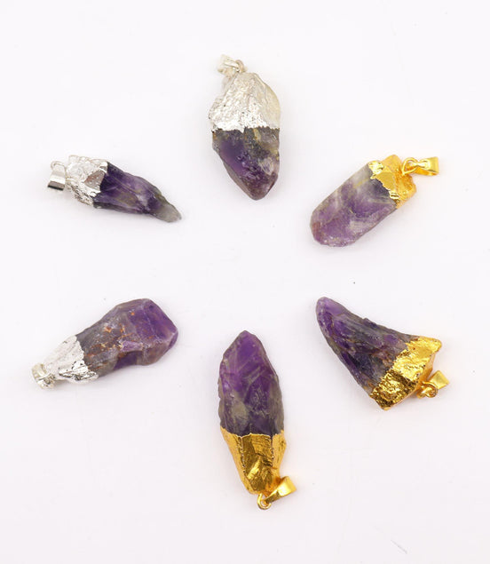 Gemstone Amethyst Gold & Silver Plated Pendants – 6 Assorted