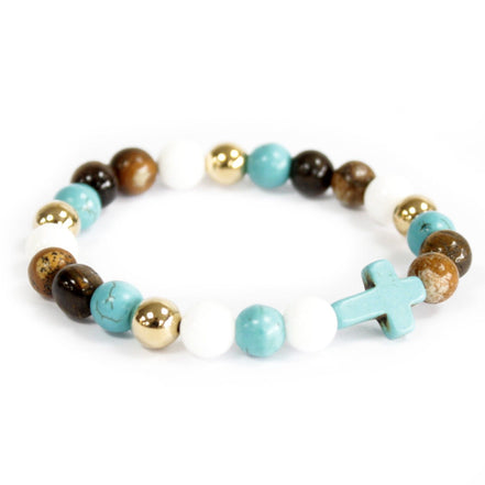 Turquoise Cross Royal Beads Gemstone Bracelet – Boho Jewelry