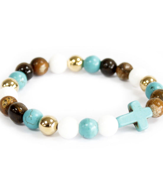 Turquoise Cross Royal Beads Gemstone Bracelet – Boho Jewelry