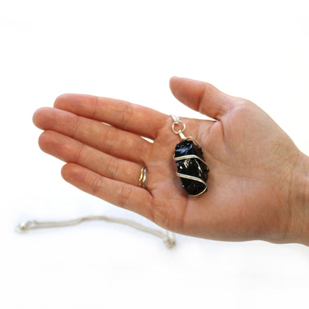 Black Onyx Gemstone Necklace – Cascade Wrapped Rough Pendant