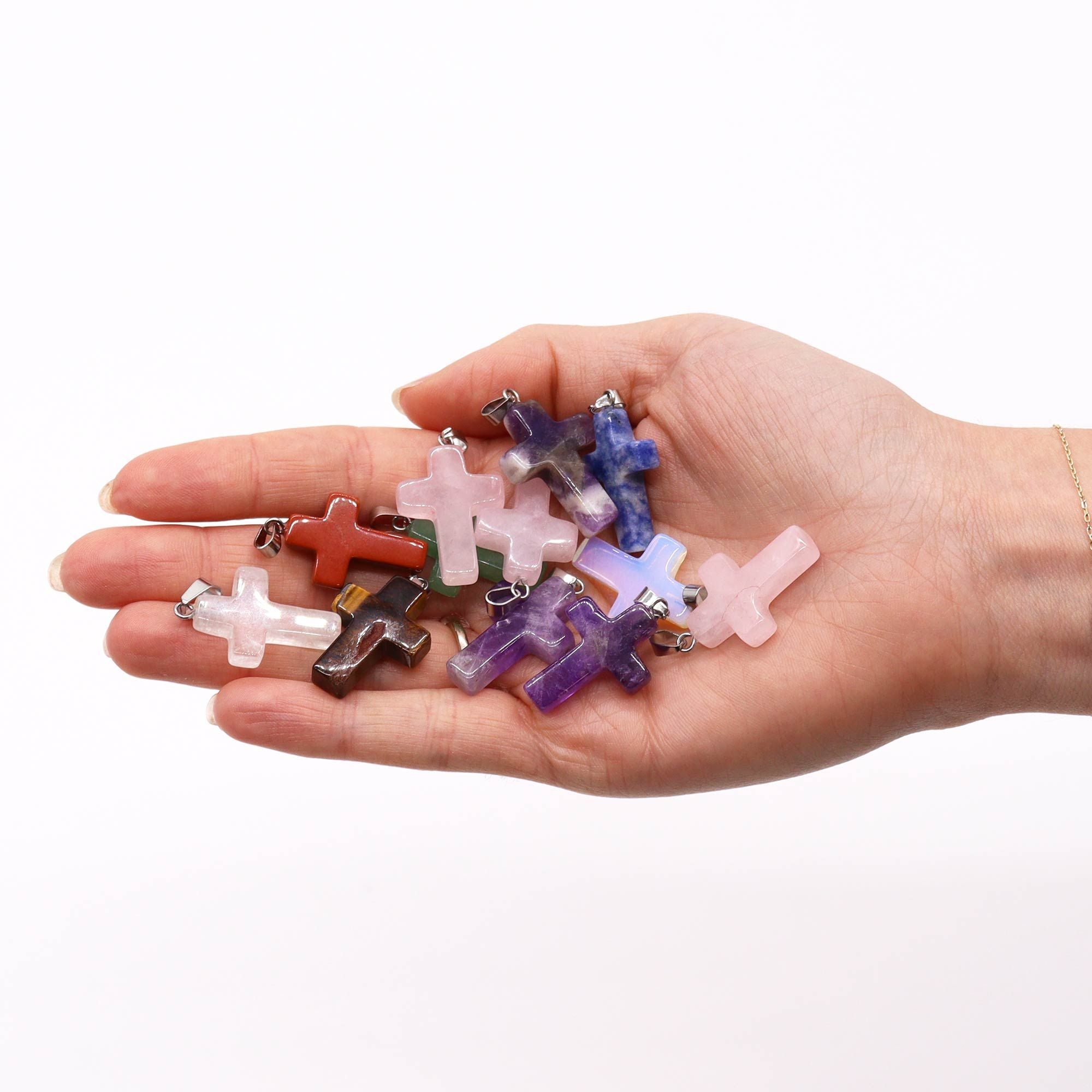 Gemstone Cross Pendants – 12 Assorted 25x18mm