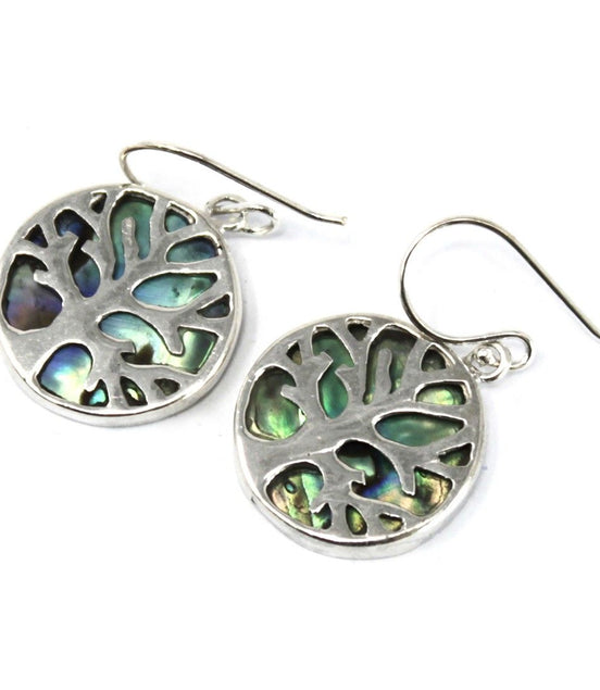 Tree of Life Silver Earrings 15mm – Abalone