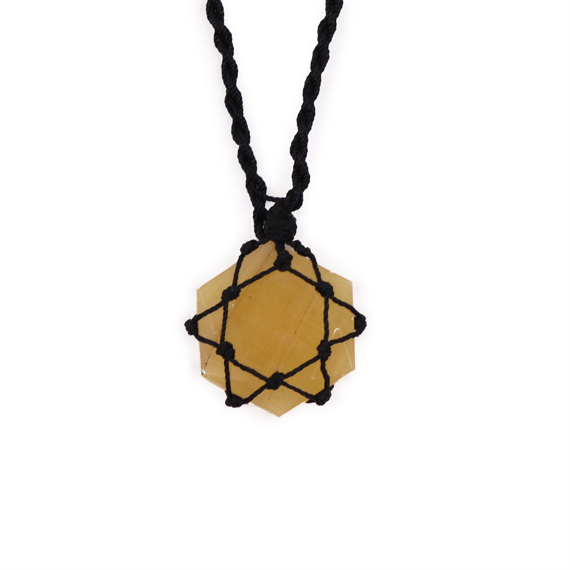 Laced Gemstone Hexagon Pendant Necklace – Yellow Quartz