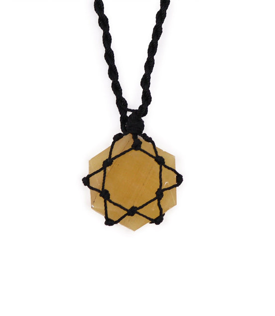 Laced Gemstone Hexagon Pendant Necklace – Yellow Quartz