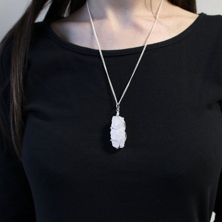 Opalite Gemstone Necklace – Cascade Wrapped Rough Pendant