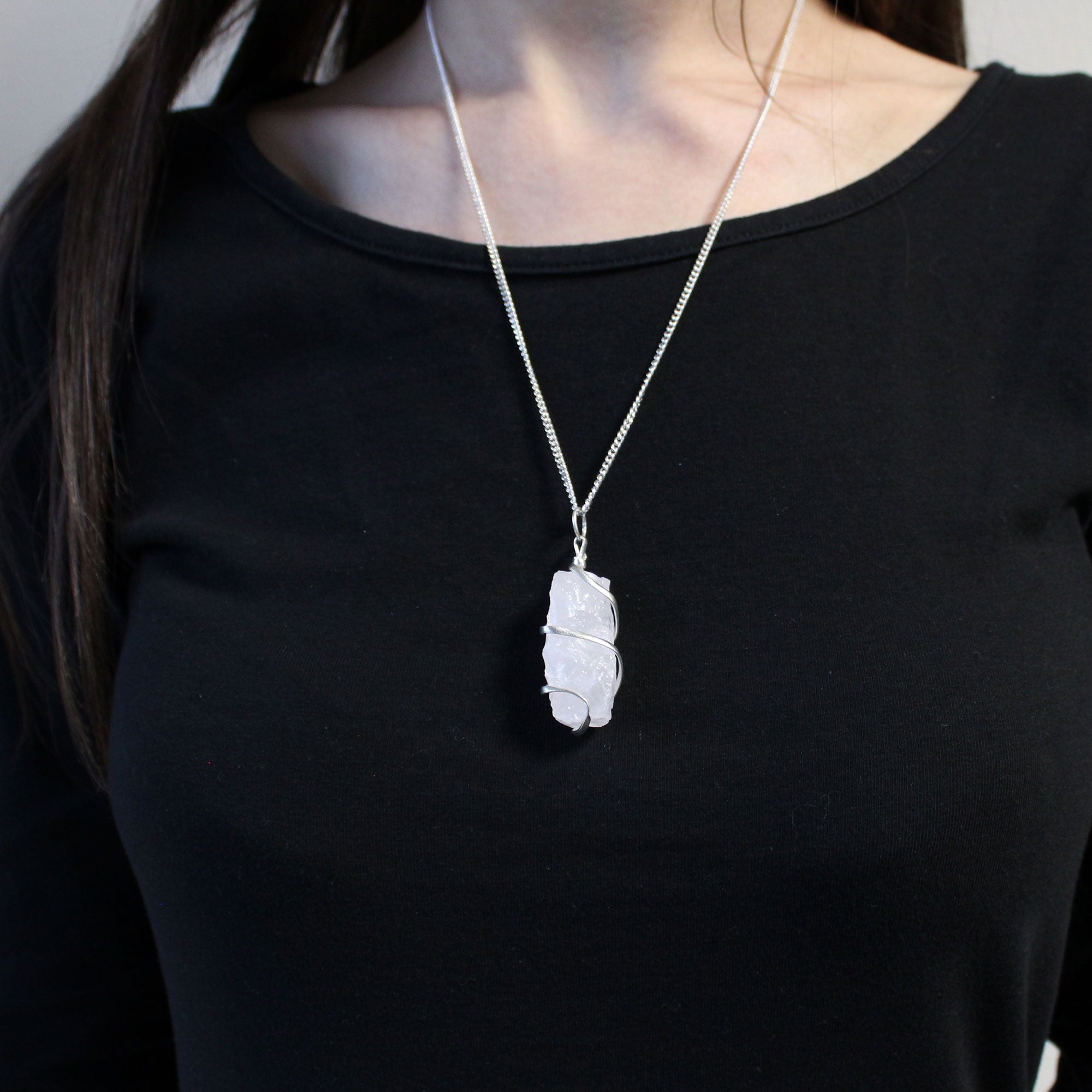 Opalite Gemstone Necklace – Cascade Wrapped Rough Pendant