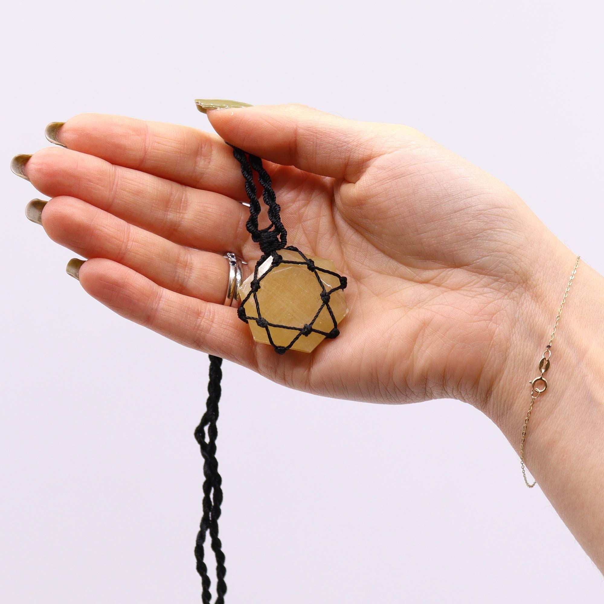 Laced Gemstone Hexagon Pendant Necklace – Yellow Quartz