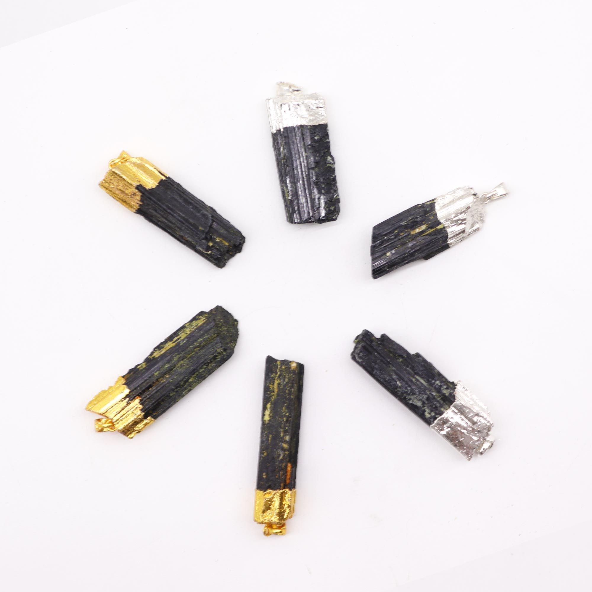 Gemstone Indian Tourmaline & Silver Plated Pendants – 6 Assorted