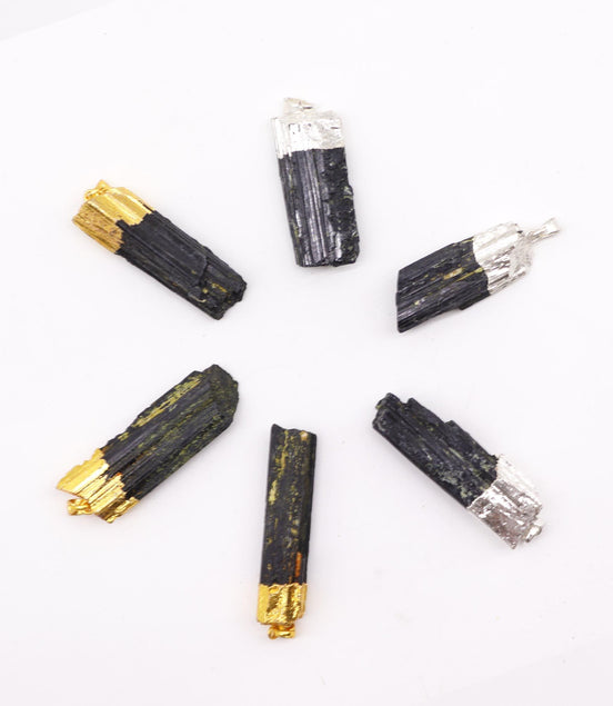 Gemstone Indian Tourmaline & Silver Plated Pendants – 6 Assorted