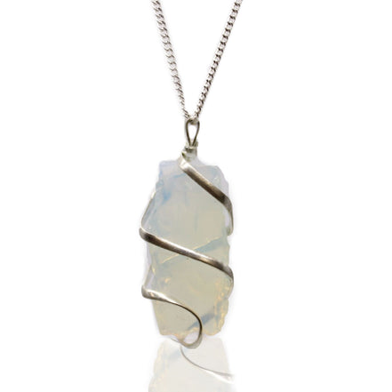 Opalite Gemstone Necklace – Cascade Wrapped Rough Pendant