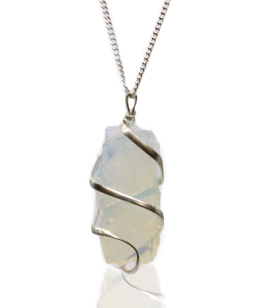 Opalite Gemstone Necklace – Cascade Wrapped Rough Pendant