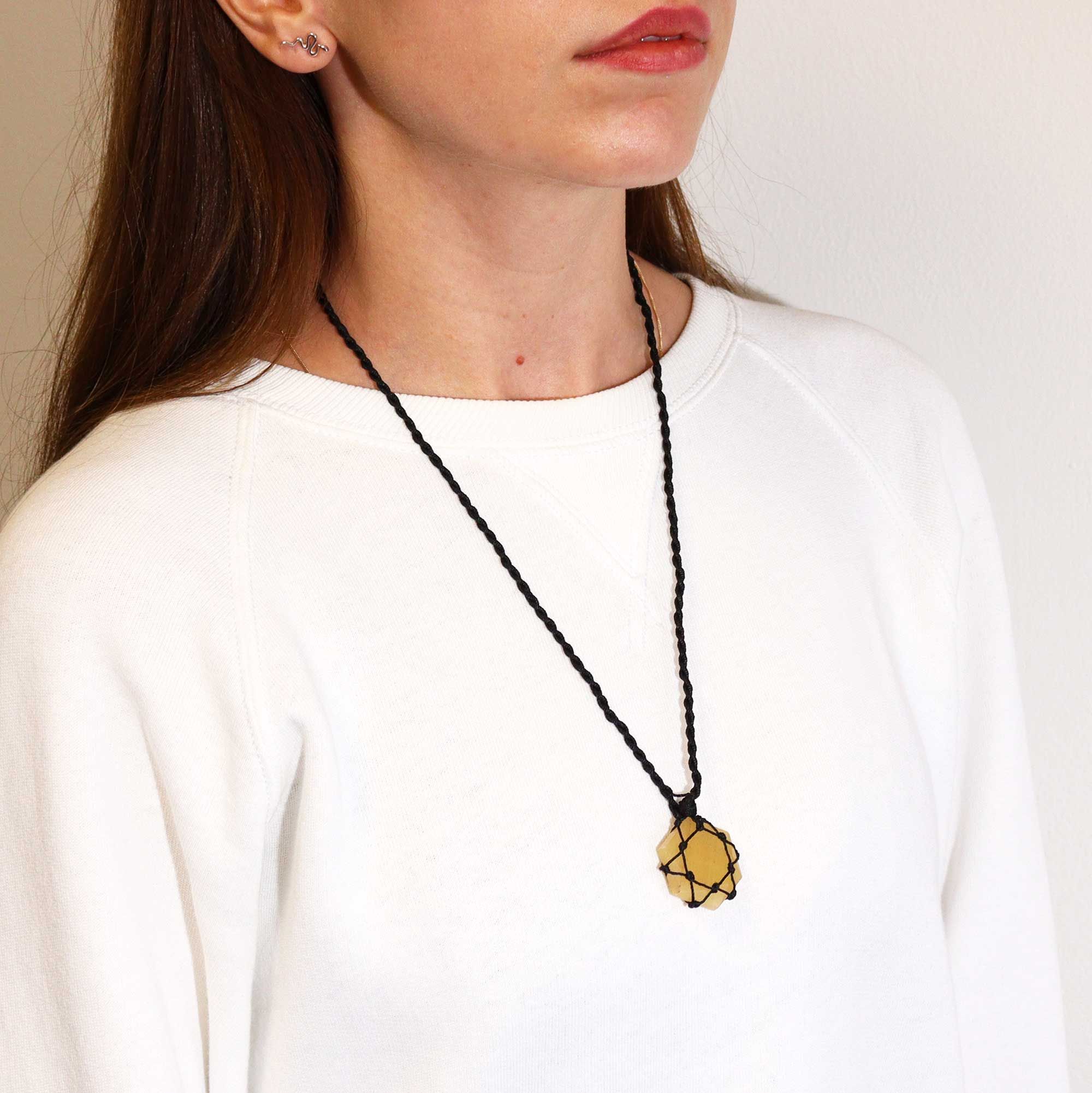 Laced Gemstone Hexagon Pendant Necklace – Yellow Quartz