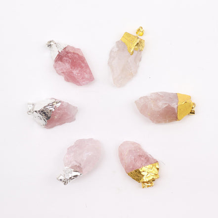 Gemstone Rose Quartz Gold & Silver Plated Pendants – 6 Assorted